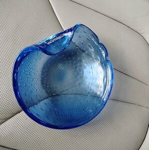 Aqua/clear Blue Abstract Heavy "Bubble" Glass vintage Ashtray